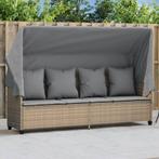 vidaXL Ligbed met luifel en kussen poly rattan beige, Tuin en Terras, Verzenden, Nieuw