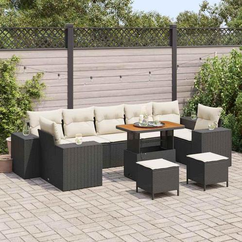 vidaXL 10-delige tuin bankset met kussens, zwart poly rattan, Tuin en Terras, Tuinsets en Loungesets, Nieuw, Rotan, Verzenden