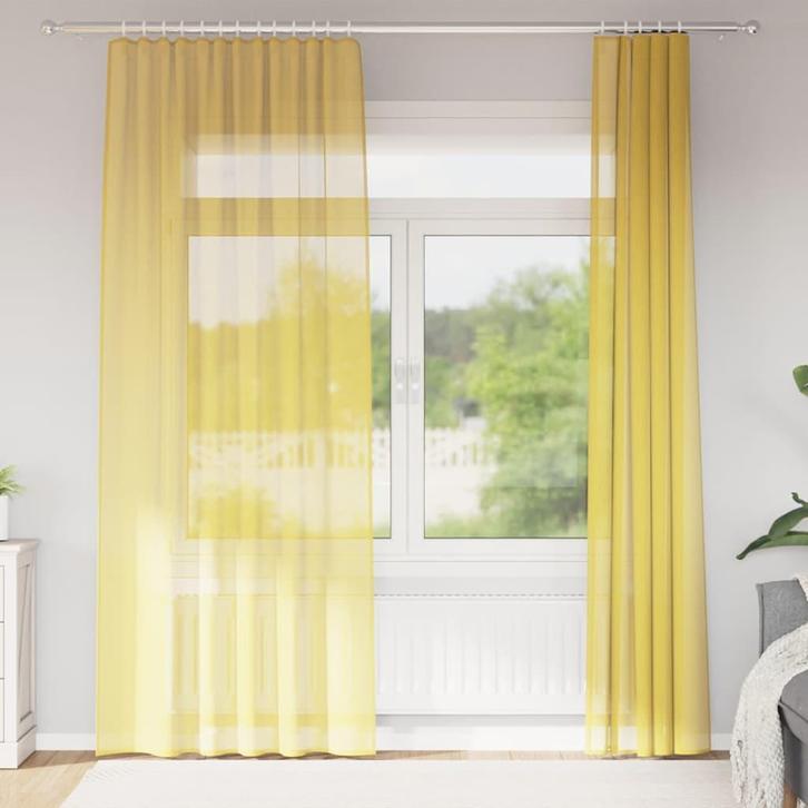 vidaXL Gordijnen voile met roedezakken 2 st geel, Huis en Inrichting, Stoffering | Gordijnen en Lamellen, Nieuw, Verzenden