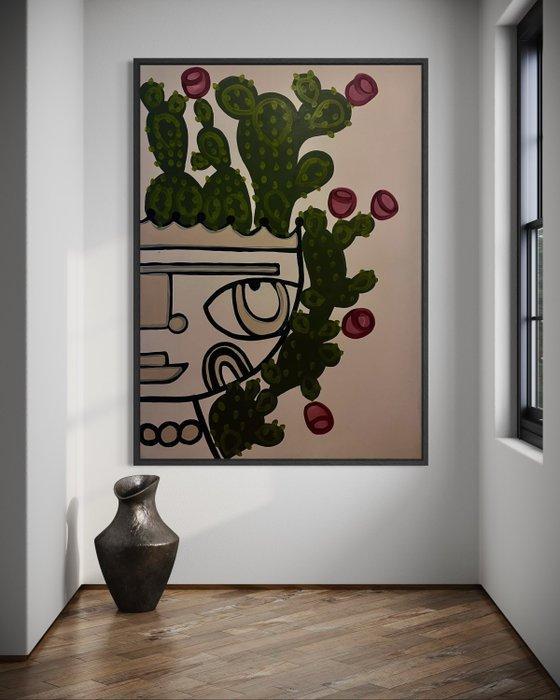 Maraé - Tête cactus rose XXL, Antiek en Kunst, Kunst | Schilderijen | Modern