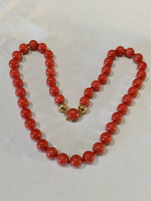 Halsketting - 18 karaat Geel goud Bloedkoraal - Bloedkoraal, Sieraden, Tassen en Uiterlijk, Kettingen