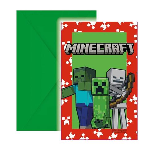 Minecraft Uitnodigingen Met Enveloppe (6st), Hobby en Vrije tijd, Feestartikelen, Nieuw, Ophalen of Verzenden