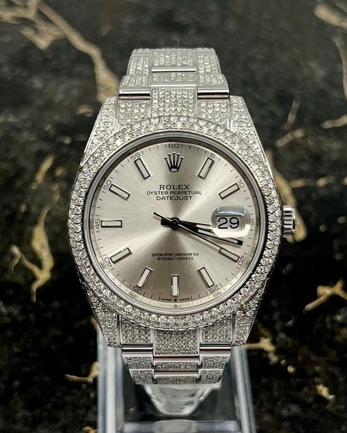Rolex Datejust 41 - Silver- New 126300 - Iced Out - Diamonds, Sieraden, Tassen en Uiterlijk, Horloges | Heren, Staal, Nieuw, Staal