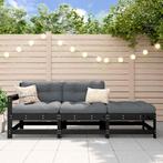 vidaXL 3-delige Loungeset met kussens massief hout zwart, Verzenden, Nieuw, Hout, Loungeset
