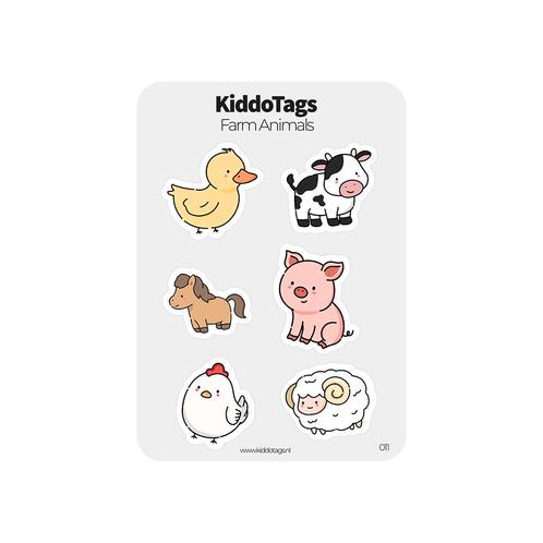 KiddoTags - Sticker Sheet 011 - Farm Animals, Hobby en Vrije tijd, Stickers en Plaatjes, Sticker, Nieuw