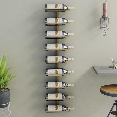 vidaXL Wijnrek voor 9 flessen wandmontage ijzer goudkleurig, Huis en Inrichting, Woonaccessoires | Wijnrekken, Nieuw, Verzenden