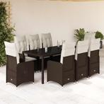 vidaXL 9-delige Bistroset met kussens poly rattan bruin, Verzenden, Nieuw, Rotan, 8 zitplaatsen
