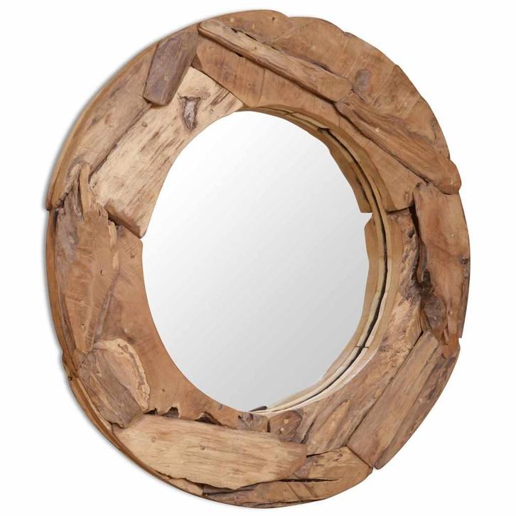 vidaXL Decoratieve spiegel rond 80 cm teakhout, Huis en Inrichting, Woonaccessoires | Spiegels, Nieuw, Verzenden