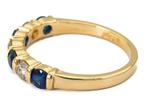 Saffier & diamant rij ring - prachtig! - 14Kt goud maat 16mm
