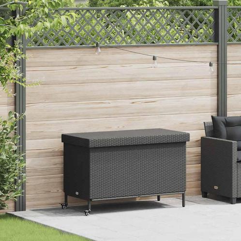 vidaXL Tuinbox met wielen 110x55x73 cm poly rattan zwart, Tuin en Terras, Overige Tuin en Terras, Nieuw, Verzenden