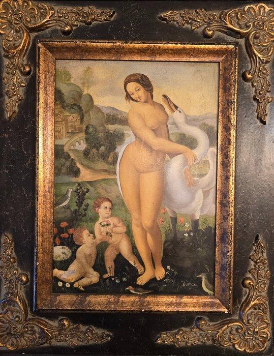 Europese school (XIX), Toegeschreven aan - Leda y el Cisne, Antiek en Kunst, Kunst | Schilderijen | Klassiek