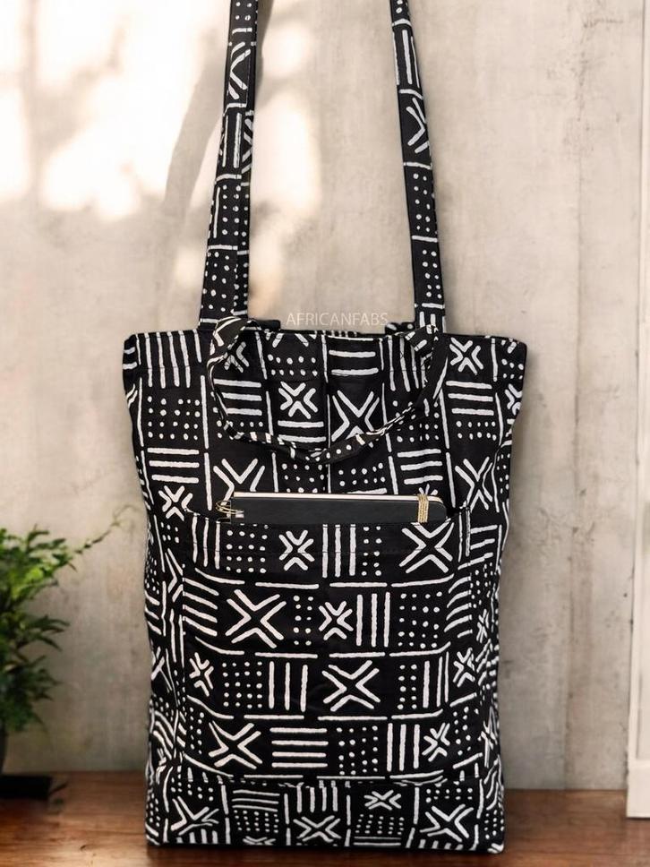 Shopper tas met Afrikaanse print - Zwart Witte X Bogolan - H, Sieraden, Tassen en Uiterlijk, Tassen | Damestassen, Nieuw, Ophalen of Verzenden