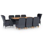 vidaXL 9-delige Tuinset met kussens poly rattan donkergrijs, Nieuw, 8 zitplaatsen, Tuinset, Verzenden