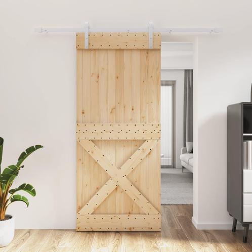vidaXL Schuifdeur met beslag 90x210 cm massief grenenhout, Doe-het-zelf en Verbouw, Deuren en Horren, Nieuw, Verzenden