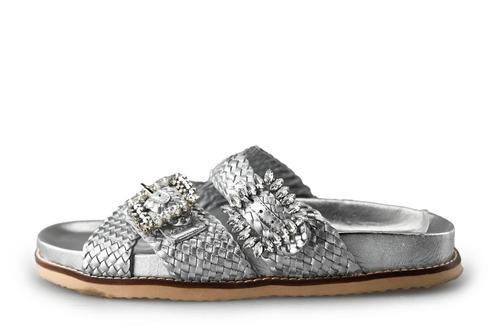 Nelson Slippers in maat 41 Zilver | 10% extra korting, Kleding | Dames, Schoenen, Overige kleuren, Zo goed als nieuw, Slippers