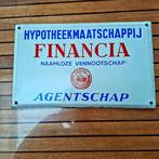 Emaille Reclamebord Hypotheekmaatschappij Financia, Antiek en Kunst