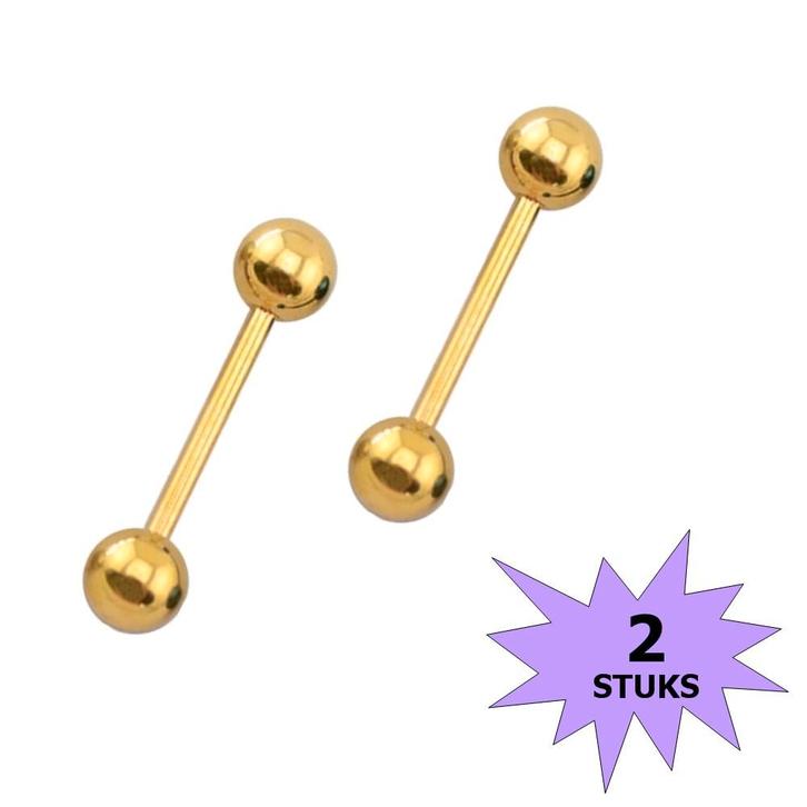 Fako Bijoux - Barbell Piercing - 12mm - Goudkleurig - 2, Sieraden, Tassen en Uiterlijk, Piercings, Verzenden