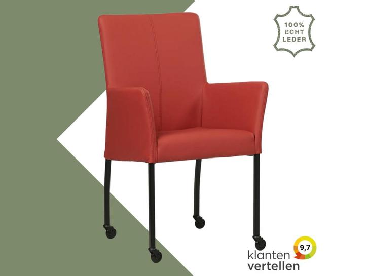 Leren eetkamerstoel Comfort met wieltjes en armleuning -, Huis en Inrichting, Stoelen, Eén, Rood, Nieuw, Leer, Ophalen of Verzenden