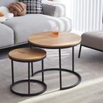 Scandinavische Salontafels Set van 2 – Ronde Hout en Metaal, Huis en Inrichting, Tafels | Salontafels, Verzenden, Nieuw