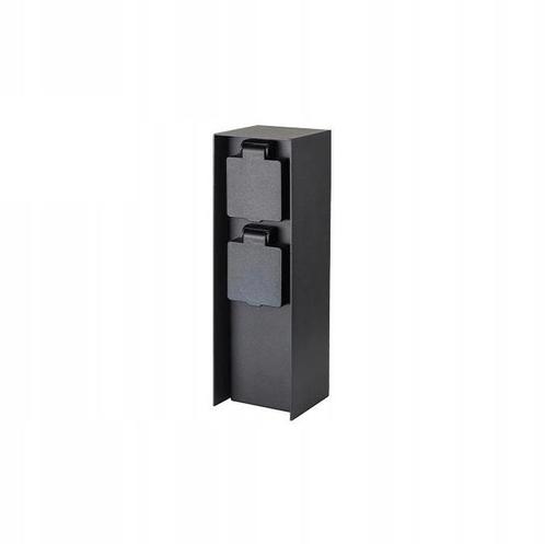 Tuinpaal contactdoos tweevoudig - 23cm - RVS - Zwart, Hobby en Vrije tijd, Elektronica-componenten, Ophalen of Verzenden