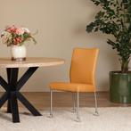 Set van 6 leren eetkamerstoelen - met wieltjes en zonder arm, Huis en Inrichting, Stoelen, Overige kleuren, Nieuw, Leer, Ophalen of Verzenden
