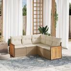 vidaXL 5-delige Loungeset met kussens poly rattan beige, Verzenden, Nieuw, Rotan, Loungeset