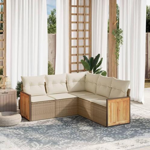vidaXL 5-delige Loungeset met kussens poly rattan beige, Tuin en Terras, Tuinsets en Loungesets, Loungeset, Nieuw, Rotan, Verzenden