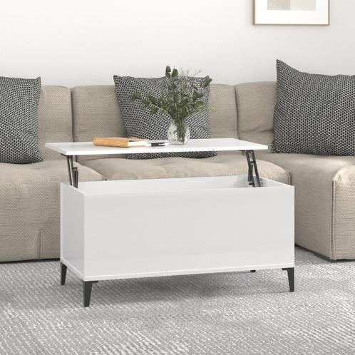 vidaXL Salontafel 90x44,5x45 cm bewerkt hout hoogglans wit, Huis en Inrichting, Tafels | Salontafels, 50 tot 100 cm, Nieuw, Overige houtsoorten