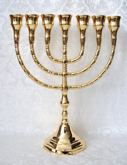 Menorah, prachtige vergulde Menorah in medium maat met gr..., Huis en Inrichting, Woonaccessoires | Kandelaars en Kaarsen, Verzenden