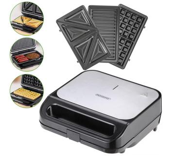 Sandwichmaker 3in1 Zwart/Zilver 1000W (Kook-Bakplaten) beschikbaar voor biedingen