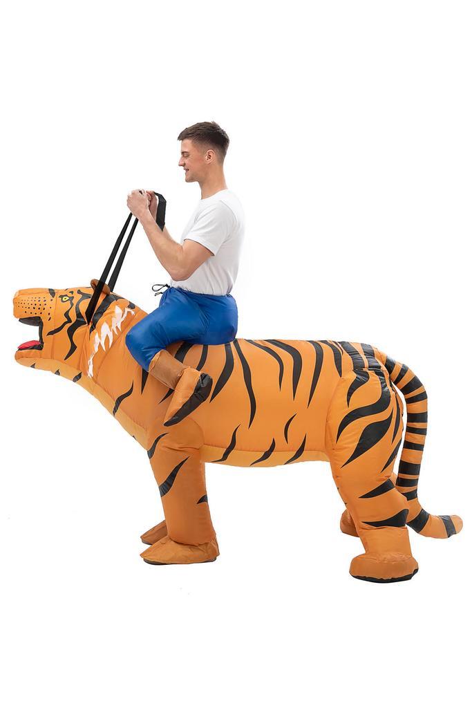 KIMU® Opblaas Kostuum Kinderen Zittend Op Tijger 122 128 134, Kinderen en Baby's, Carnavalskleding en Verkleedspullen, Nieuw, Ophalen of Verzenden