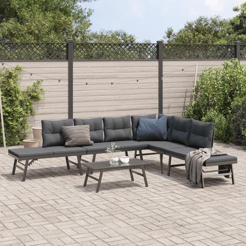 vidaXL 5-delige Tuinbankenset met kussens gepoedercoat staal, Tuin en Terras, Tuinsets en Loungesets, Nieuw, Rvs, Verzenden