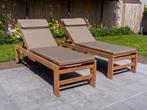 Teak ligbedden met kussens | Op voorraad | Snelle levering!, Tuin en Terras, Ligbedden, Nieuw, Teakhout, Verrijdbaar