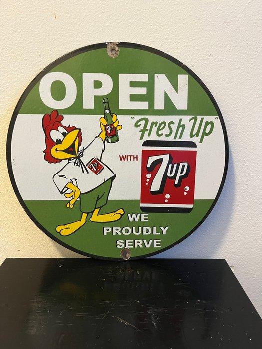 Vintage 7UP ‘Fresh Up’ Reclamebord – OPEN Sign – Soda, Antiek en Kunst, Antiek | Wandborden en Tegels