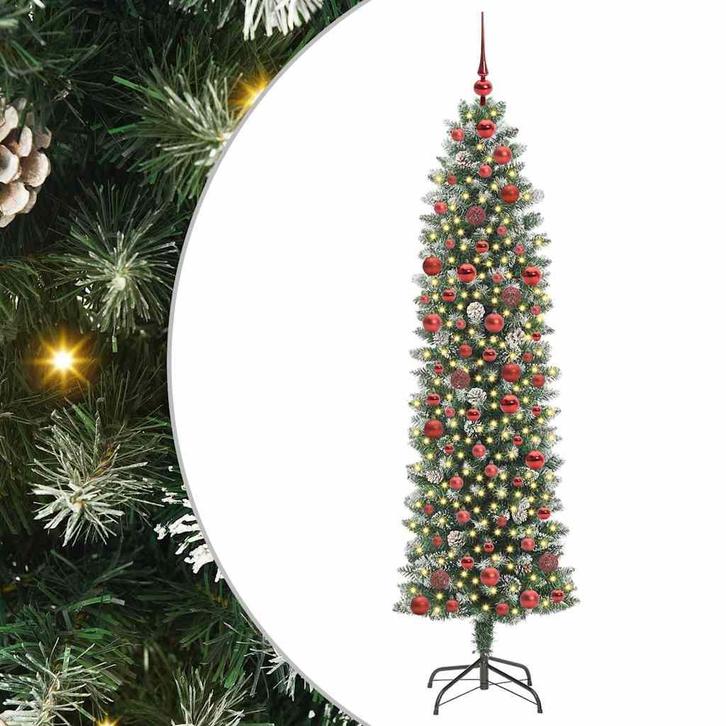 vidaXL Kunstmatige slanke kerstboom met 300 LED Groen en wit, Diversen, Kerst, Nieuw, Verzenden