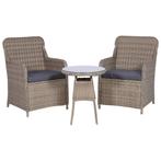 vidaXL 3-delige Bistroset met kussens poly rattan bruin, Tuin en Terras, Verzenden, Nieuw, Rotan, 3 zitplaatsen