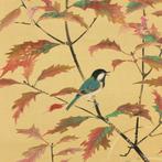 Makuri Silk Painting - Autumn Red Leaves and Little Bird -