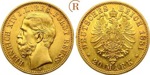 20 Mark goud 1881 A Kaiserreich: Reuss juengere Linie: He..., Postzegels en Munten, Munten | Europa | Niet-Euromunten, Verzenden