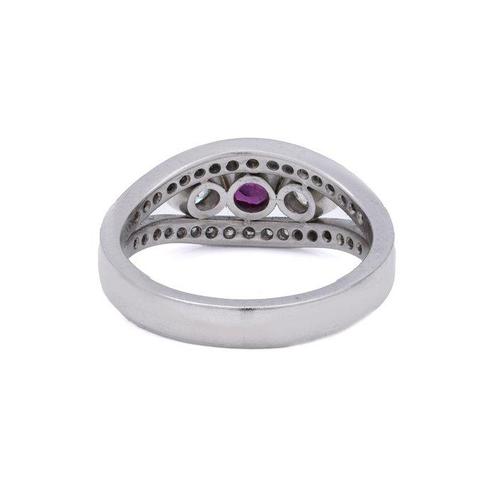 Ring Platina ring met drie stenen, diamant en robijn, Sieraden, Tassen en Uiterlijk, Ringen