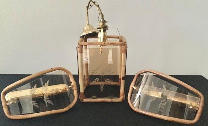 Plafondlamp - en wandlampen in rookglas met geëtste fijne, Huis en Inrichting, Overige Huis en Inrichting