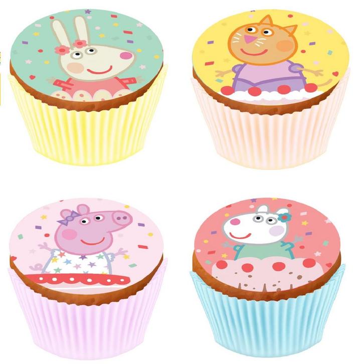 Cupcake Decoratie Sheets Peppa Pig Ø5,3cm 12st., Hobby en Vrije tijd, Taarten en Cupcakes maken, Nieuw, Verzenden