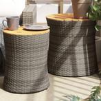vidaXL Tuinbijzettafels 2 st met houten blad poly rattan, Verzenden, Nieuw