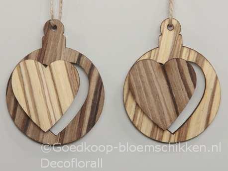 Hangers houten ballen 8cm. met harten 2d naturel set van 2, Hobby en Vrije tijd, Knutselen, Nieuw, Ophalen of Verzenden