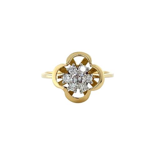 Gouden entourage ring met diamant 14 karaat, Sieraden, Tassen en Uiterlijk, Ringen, Wit, Zo goed als nieuw, Goud, Verzenden