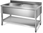 Q-Gastro Robuste RVS 1 Baks Spoeltafel + opstaande rand 120x, Ophalen of Verzenden, Nieuw in verpakking