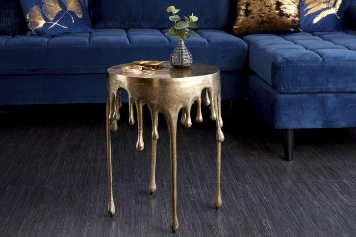Extravagante bijzettafel LIQUID LINE 50cm goud druppelvormig, Huis en Inrichting, Tafels | Sidetables, Ophalen of Verzenden