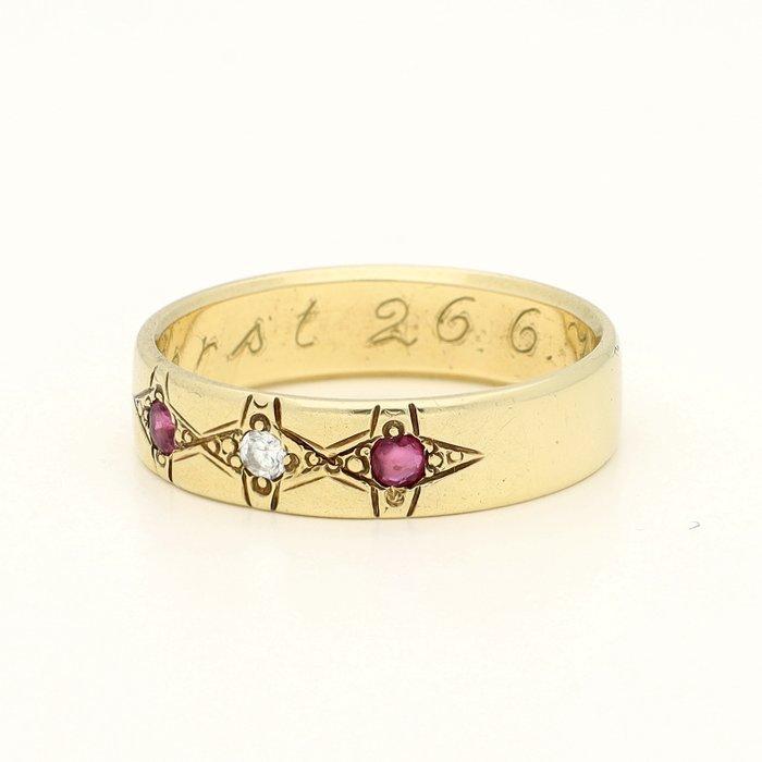 Ring - 14 karaat Geel goud Robijn - Diamant, Sieraden, Tassen en Uiterlijk, Ringen