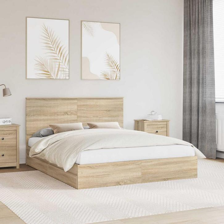 vidaXL Opslag bed met lade Sonoma Eiken 160 x 200 cm Bewerkt, Huis en Inrichting, Slaapkamer | Bedden, Bruin, Nieuw, Hout, Verzenden