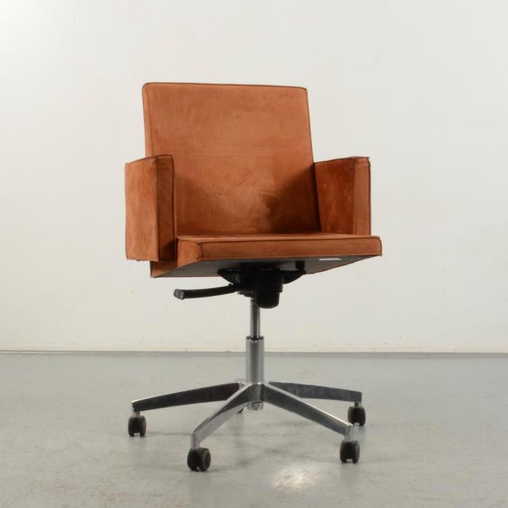Vergaderstoel Frontseat - Bruin leder - Verrijdbaar, Huis en Inrichting, Bureaustoelen, Ophalen of Verzenden