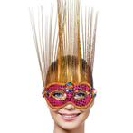 Venetiaans Masker Magenta-Goud Deluxe | Nieuw! | Maskers, Nieuw, Verzenden